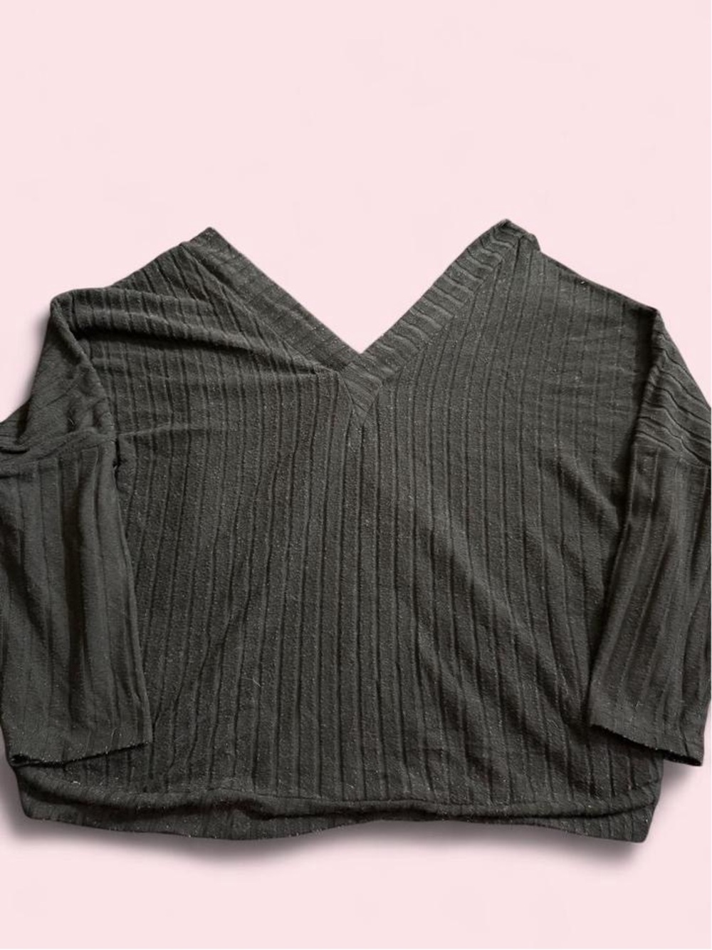 SHEIN Black Ribbed V-Neck Pullover Sweater